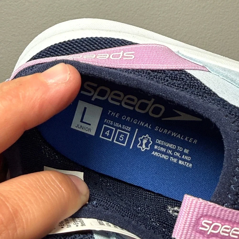 Speedo Kids Shore Explore 2.0 Water Shoes Navy Blue Pink Size L 4-5 Slip On NEW